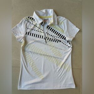 Izod White Polo with Black and Yellow Patterns